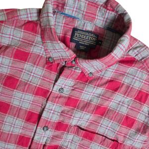 Pendleton Shirt Mens Medium Red Grey Plaid Short Sleeve Button Down RA011-65329